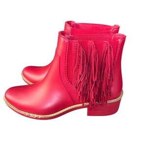 BERNARDO Red Fringe Ankle Rain Boots Women Size 7